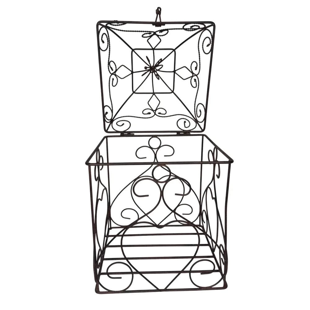 Vintage Cottagecore Bronze Wire Decorative Birdcage Heart Scrollwork Decor 13 in